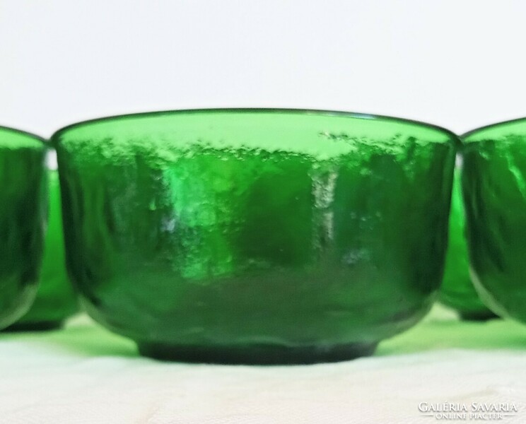 Retro Francia zöld vastag üveg  tálkák 5db 11x6cm