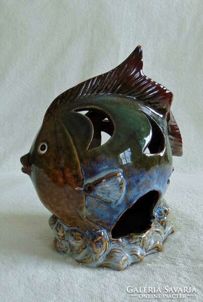 Large ceramic fish, fish ornament or candle holder