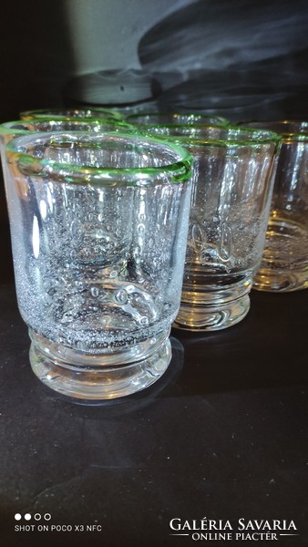 Eisch marked original extremely rare green-rimmed bubble thick-walled glass set of 6