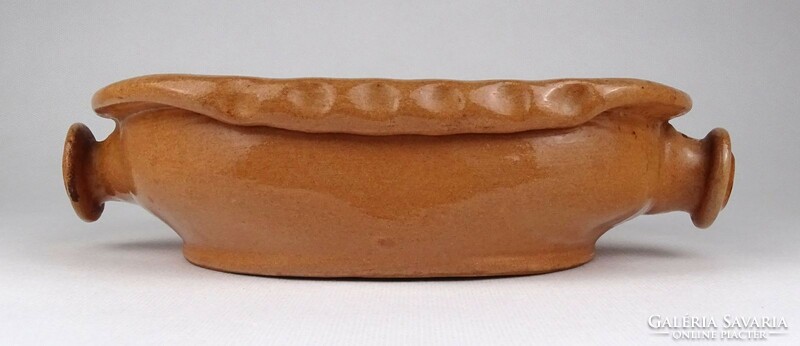 1L671 old glazed earthenware bowl baking dish with handles