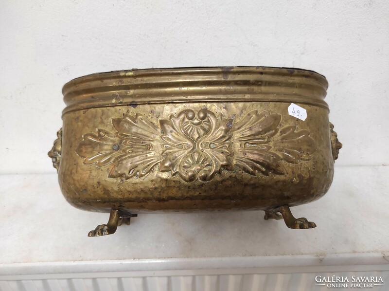 Antique caspo patina embossed brass lion flower holder with lion legs 49 6671