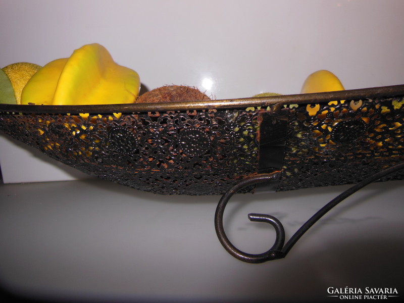 Bowl - metal + fruits - 74 x 18 x 11 cm !!! - 11 Pcs - with exclusive large fruit - nice condition