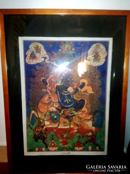 Old Buddhist textile image - vajrapani - framed under glass 70 x 50 cm