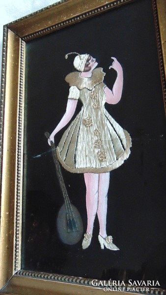 Art deco, elegáns arany selyemfonállal hímzett képek párban.  26 x 38 cm
