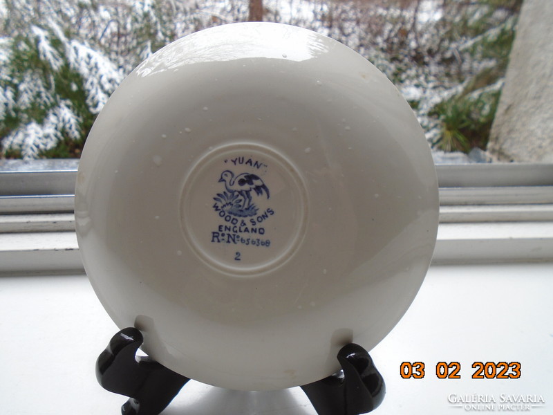 1916 Keleti kék-fehér pávás, lombos ,számozott teás csésze alátét a Woods&Sons cégtől YUAN mintával