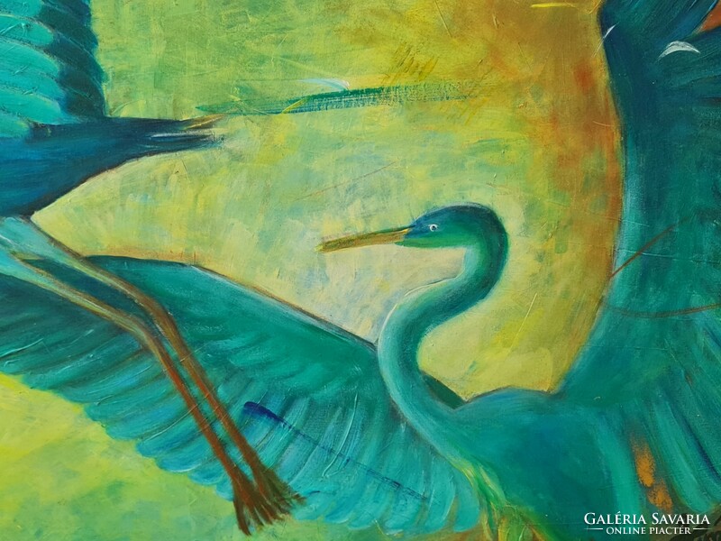 Water birds - oil on canvas, 80×120cm