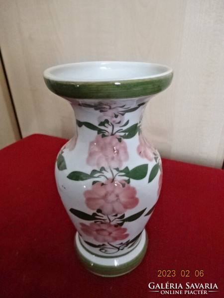 Kínai mázas kerámia váza, kézzel festett, magassága 16 cm. Jókai.