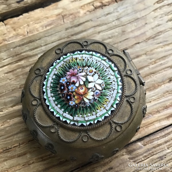 Antik réz szelence velencei üveg mikro mozaikkal