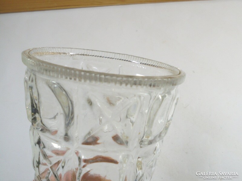Retro old glass vase with convex pattern - 18.5 cm high