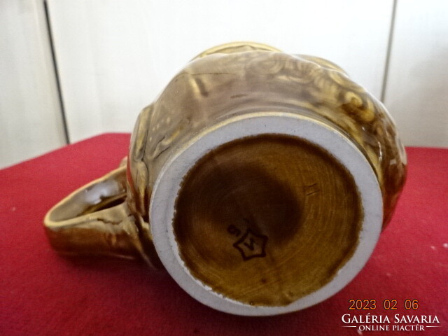 Litván mázas kerámia váza, fülén kakas figurával, magassága 13,5 cm. Jókai.