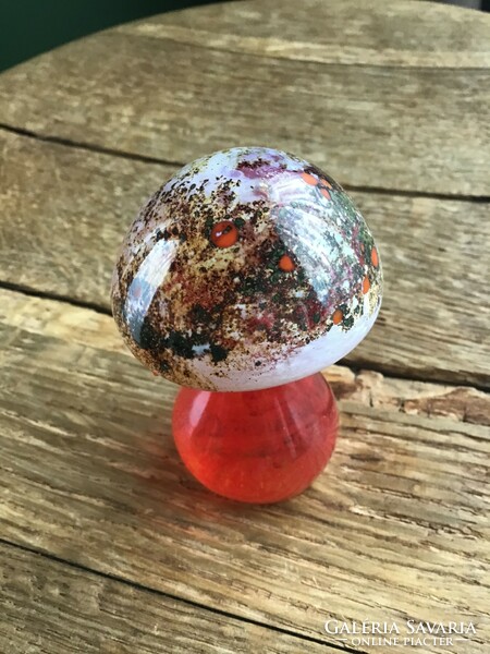 Old handmade glass mushroom ornament, marked