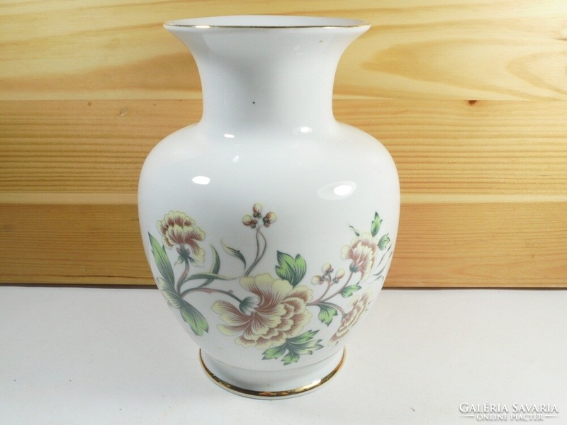 Retro marked Hólloháza porcelain painted vase with flower motif - hólloháza hungary