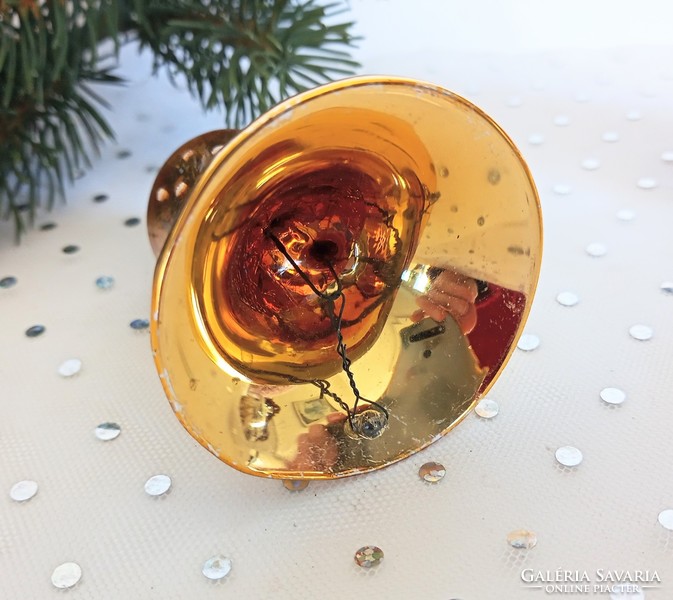 Régi üveg karácsonyfa dísz harang 6.5cm