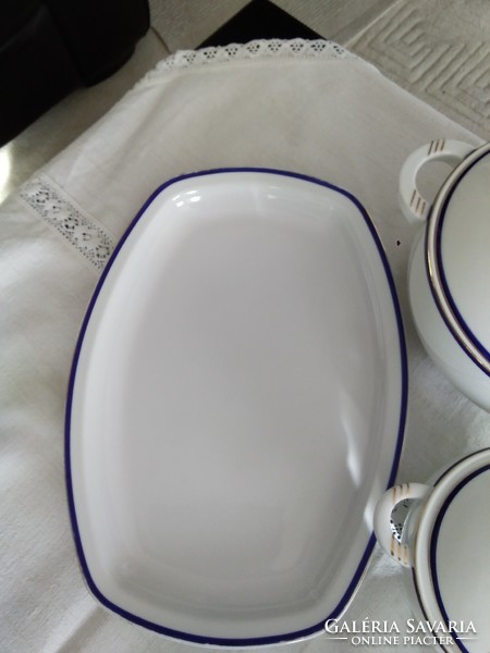 Nagyon ritka Art Deco Zsolnay  pajzspecsétes porcelán tálaló készlet, kék - arany festéssel!