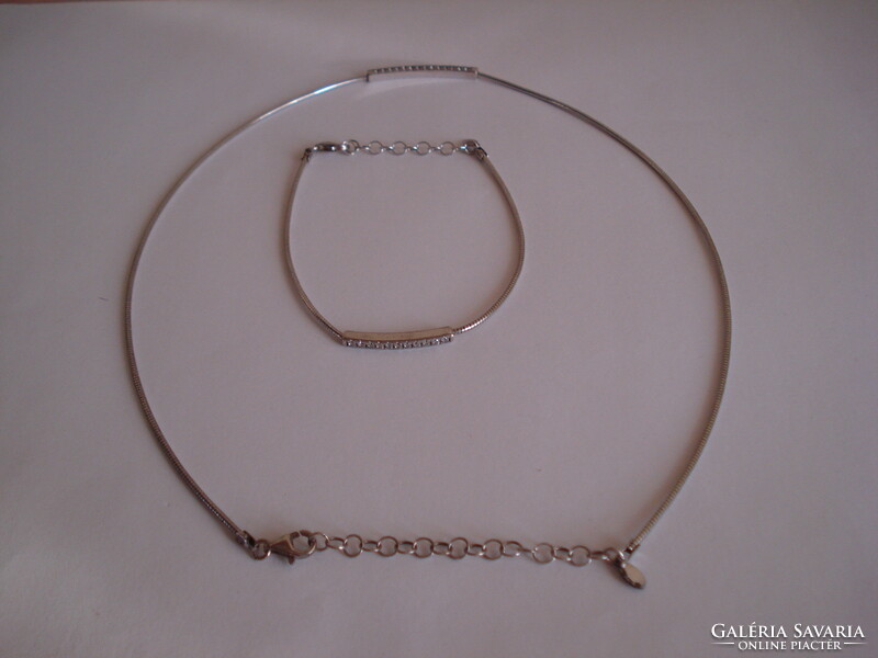 925 Silver adjustable necklace and bracelet with stones.