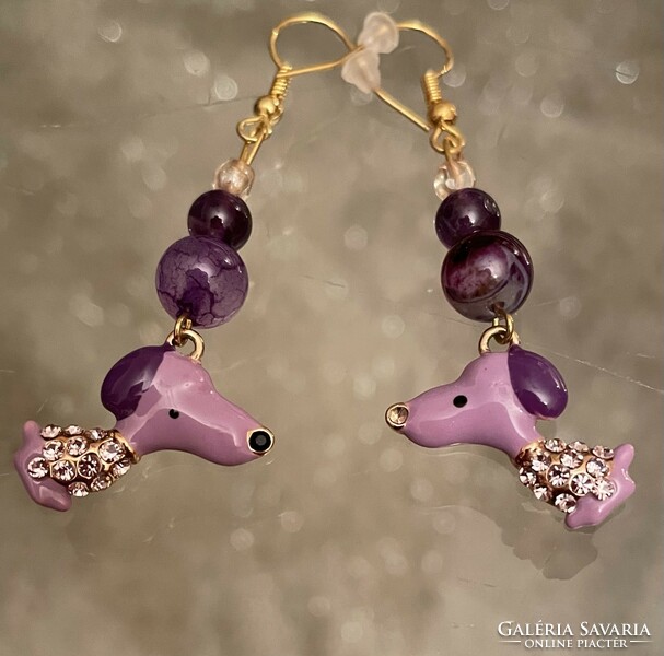 Amethyst mineral earrings with a purple snoopy dog whistle