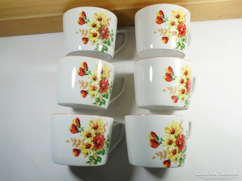 Old retro marked porcelain mug cup with flower pattern 6 pcs