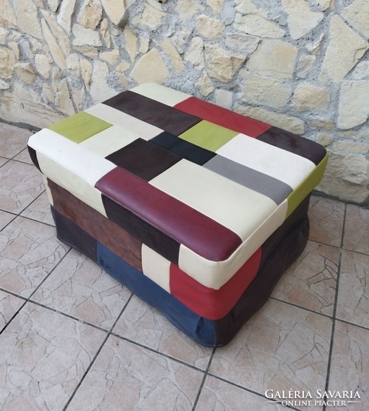 Ikea faux leather seat puff with colorful patchwork