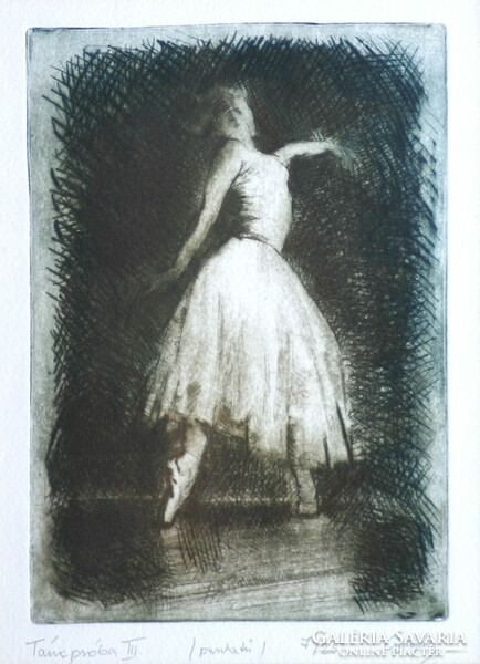 László Gulyás: Dance rehearsal - framed 33x27 cm - artwork 21x15 cm