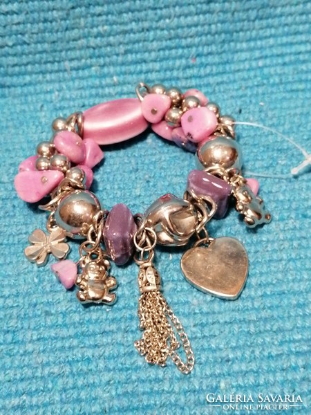 Purple and silver bracelet with teddy bears (178)