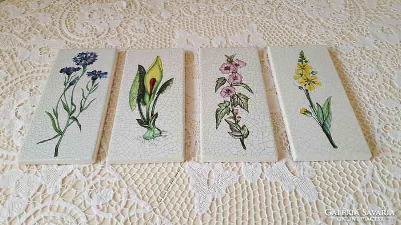 Antique wild flower, cracked faience wall picture