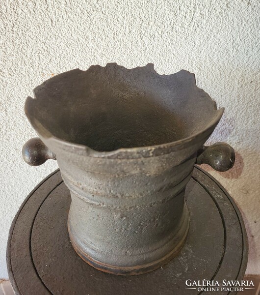 Huge antique heavy cast iron mortar