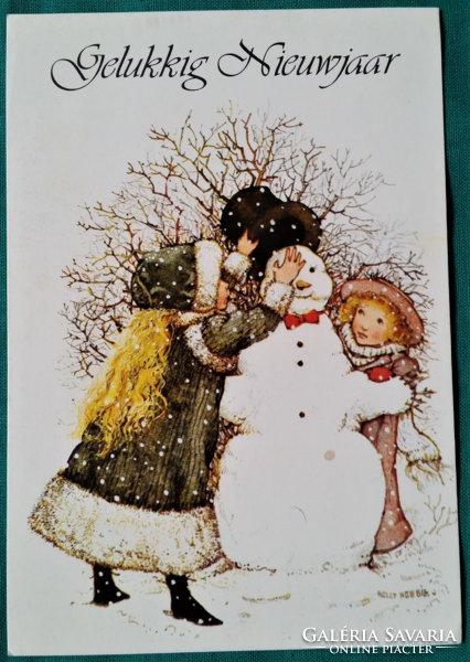 Old Christmas card, children's snowman, American illustrator Holly Hobby