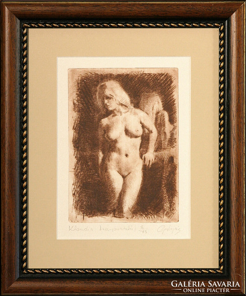 László Gulyás: Claudia - framed 29x25 cm - artwork 17x13 cm