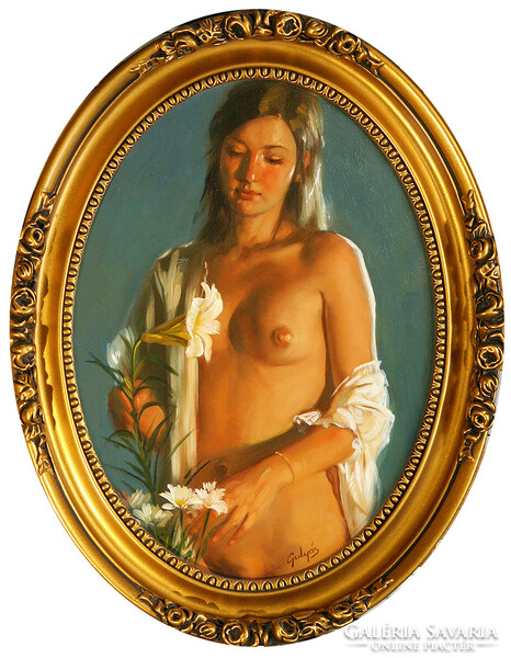 László Gulyás: Lily - framed 52x42 cm - artwork 40x30 cm - 2208/376