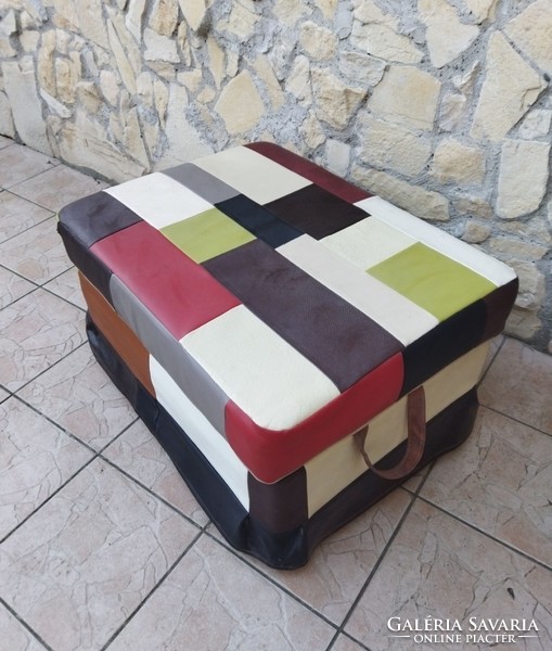 Ikea faux leather seat puff with colorful patchwork