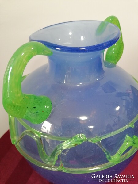 Design öblös üveg váza kék, zöld mintával