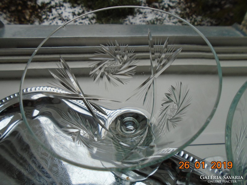 3 db jelzett Goebel talpas szecessziós pohár csiszolt forgó rozettákkal
