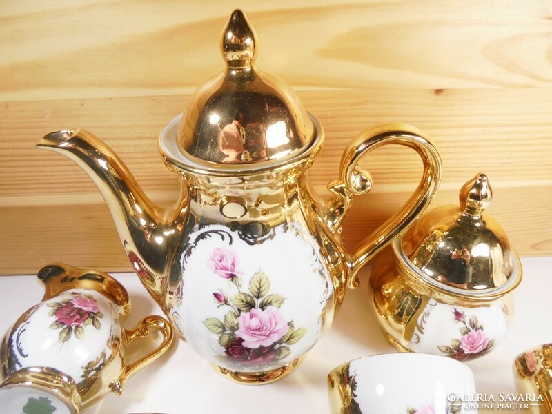 Régi Bavaria Handarbeit német jelzett porcelán tea teás készlet - 4 személyes 22 karátos aranyozott