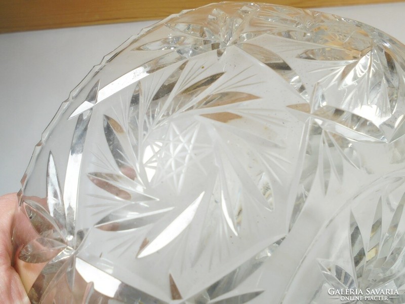 Retro old glass or crystal bowl table centerpiece with polished pattern - 22 cm approx. From the 1970s and 80s
