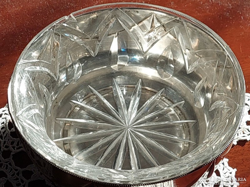 Silver bowl with polished glass insert