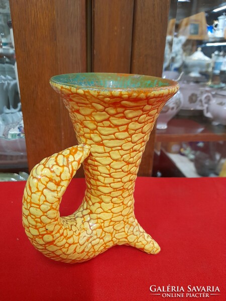 Gorka gauze cracked glazed ceramic kaspo vase. 17 Cm.