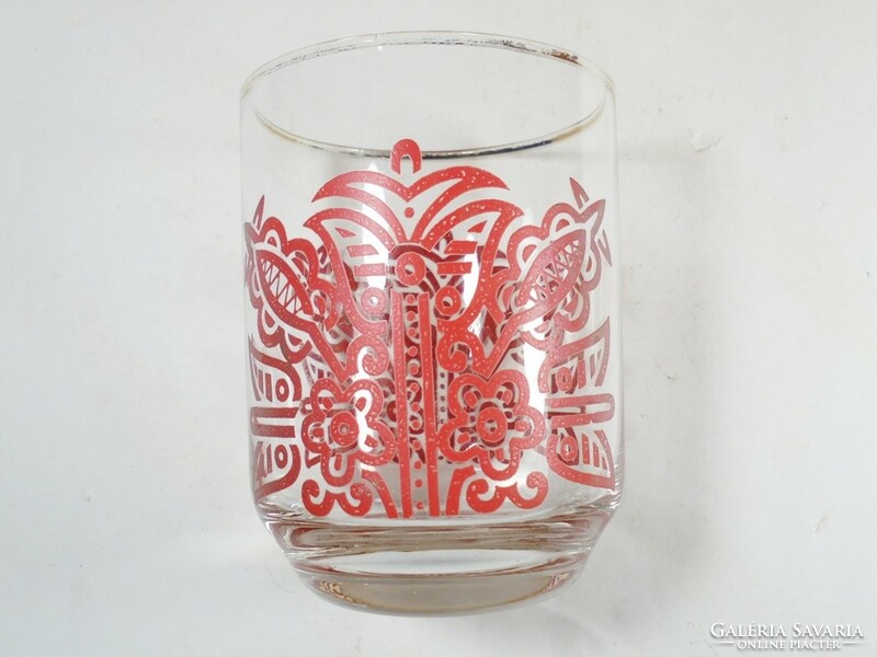 Retro old glass cup with painted pattern - circa 1970s