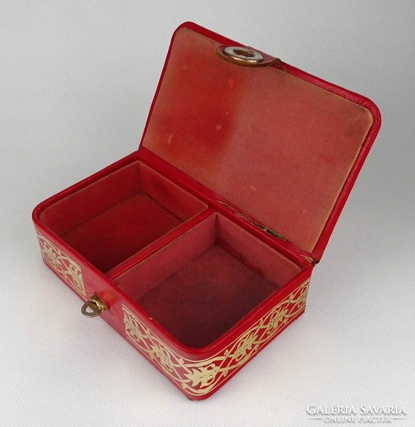 1L712 old decorative red leather box chest 18 cm
