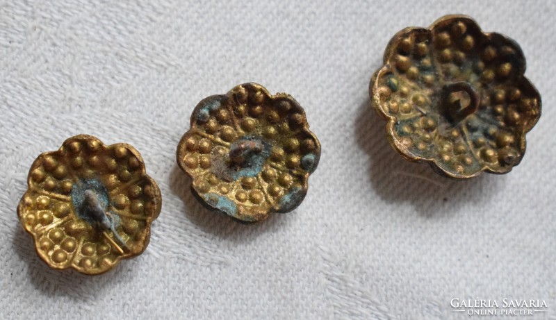 Old copper button with incomplete rhinestone decoration 3 pcs. 1.5 - 2 cm