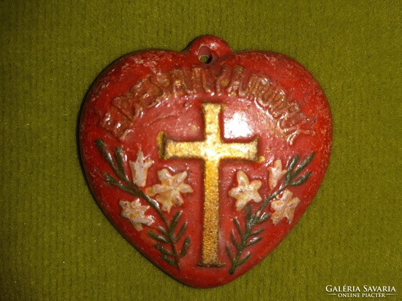 Ceramic heart-shaped religious pendant