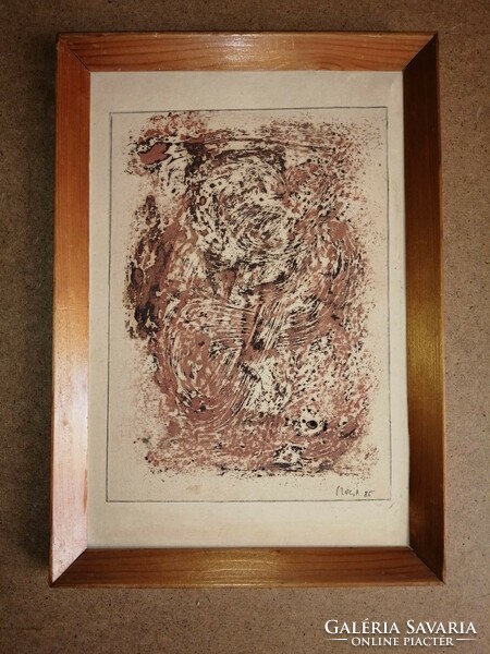 Érdekes impresszió : Viharban olaj papír festmény keretben, képkeret 22*31 cm