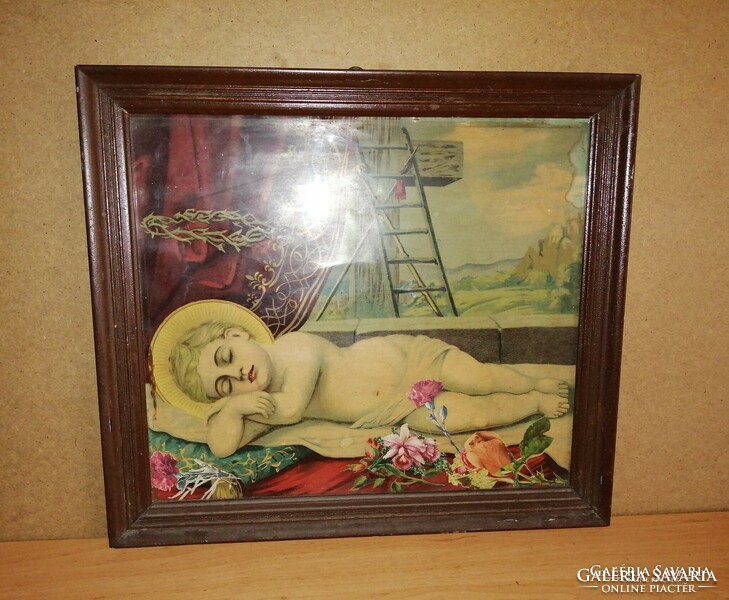 Saint image print in glazed wooden picture frame 44*49.5 cm