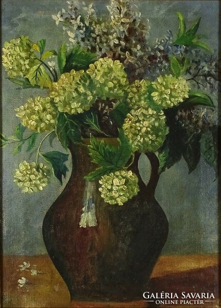 1L734 xx. Century painter: floral still life with lilacs