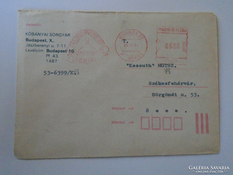 D193773 old letter 1985 Köbánya brewery - Budapest - machine stamp - red meter