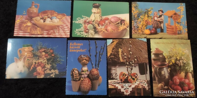 7 Easter postcards with folk motifs from the 1990s (together)