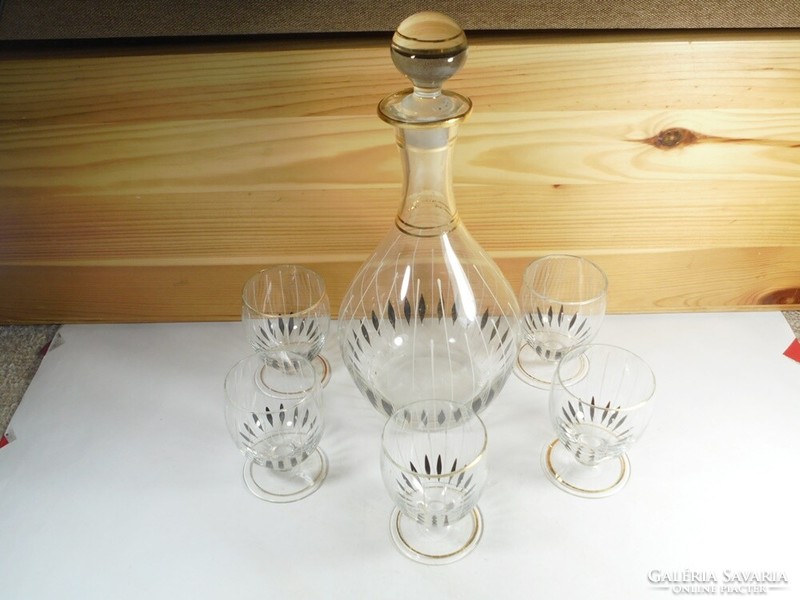 Old retro glass short drink set 5 glasses 1 glass pitcher with stopper