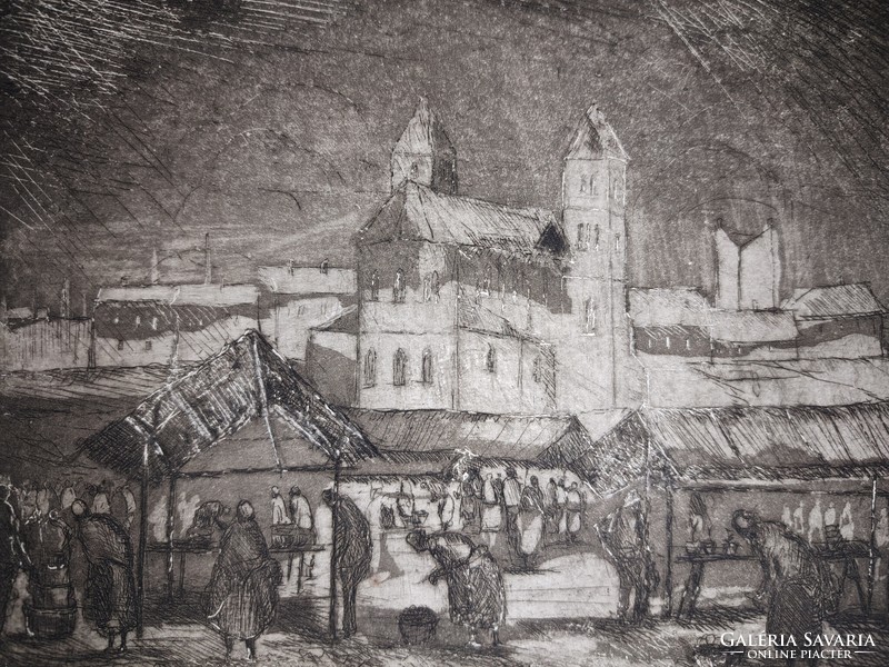Lehel tér, Lehel piac rézkarc Csapó Jenő 30as évek