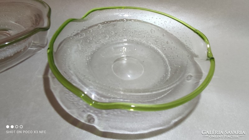 Jelzett kézműves üveg hamutartó hamuzó EISCH ritka zöld peremű buborékos darabáron