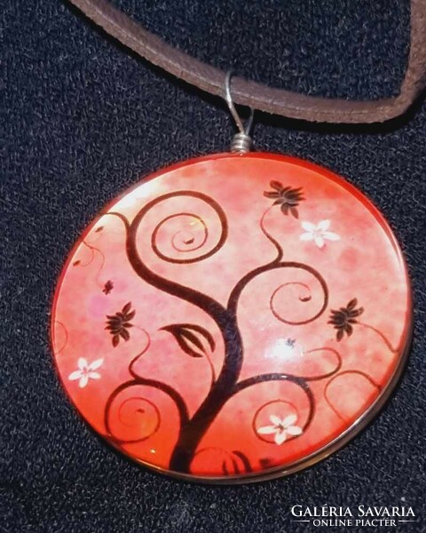 Tree of life red double large glass lens necklace new! (2083)