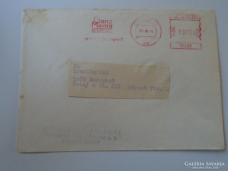 D193751 old letter 1977 ganz mávag budapest machine stamp - red meter ema